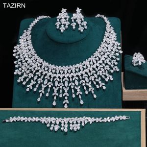 Bruiloft Sieradensets TAZIRN Luxe 5A Zirkonia Arabisch Dubai Bruiloft Sieraden Set voor Vrouwen Feest Schoolfeest Verjaardag 2/4 STUKS CZ Bruidsaccessoires 231030