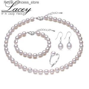 Bruiloft Sieraden Sets De echte bruiden zoetwaterparel sieraden set voor vrouwen witte natuurlijke parel ketting oorbel set 925 zilveren verjaardag Q240316