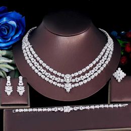 Ensembles de bijoux de mariage ThreeGraces célèbre marque 4 pièces brillant blanc Zircon 3 couches de luxe Dubai africain mariée femmes ensemble de bijoux de mariage TZ838 Q240316