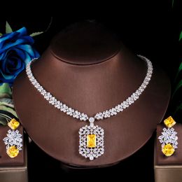 Ensembles de bijoux de mariage ThreeGraces brillant jaune cubique zircone pierre grandes boucles d'oreilles géométriques collier ensemble de mariée pour les femmes TZ691 230922