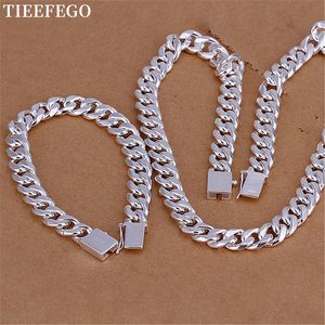 Ensembles de bijoux de mariage TIEEFEGO 925 bracelets en argent sterling collier ensemble pour hommes classique 10MM chaîne carrée 20 22 24 pouces cadeau de fête de mode 230729