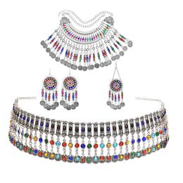 Bruiloft sieraden sets Turkse Boheemse munt kettingen oorbellen buikketens haarclips voor vrouwen Afghaans Indian Festival Party 230511