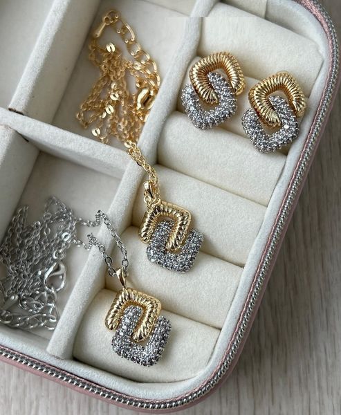 Ensembles de bijoux de mariage deux tons plaqué or en forme géométrique mode femmes ensemble pavé CZ collier boucle d'oreille 230608