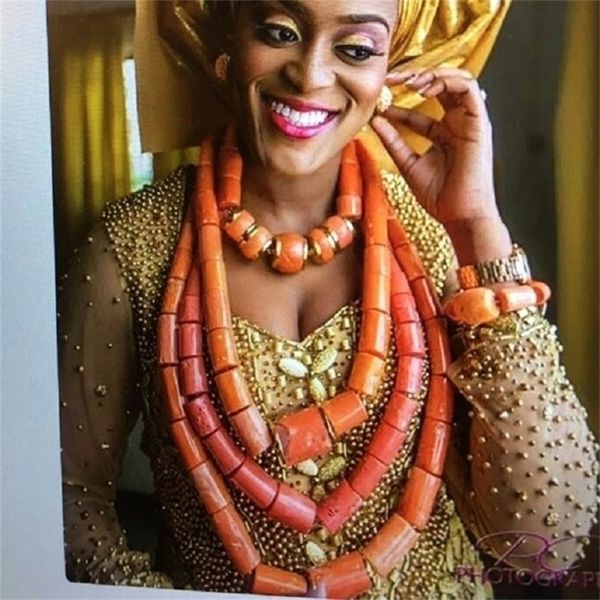 Ensembles de bijoux de mariage URORU classique nigérian africain 100% Original collier de corail de boules d'or Dubai bijoux livraison gratuite 221109
