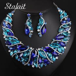 Bruiloft Sieradensets Vintage Statement Kristallen ketting Oorbellen set Retro Dubai Bruidssieradensets Dames Feest Luxe Groot Kleurrijk Sieraden Geschenk 231109