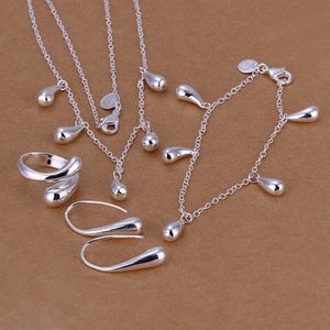 Bruiloft sieraden sets bruiloft dames sieraden klassiek 925 sterling zilveren druppel ketting armbanden oorbellen ring mode sets s218 h240504