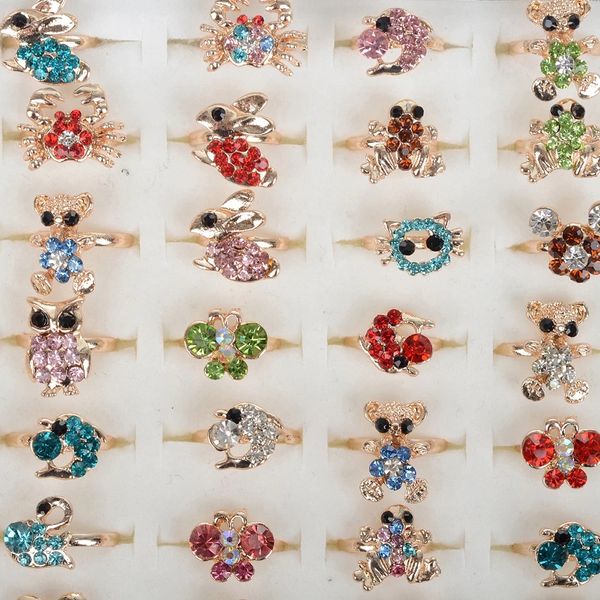 Ensembles de bijoux de mariage en gros 10 pièces Style mixte cristal assorti fleur animaux anneaux réglables enfants filles fête cadeau mode doigt 231009