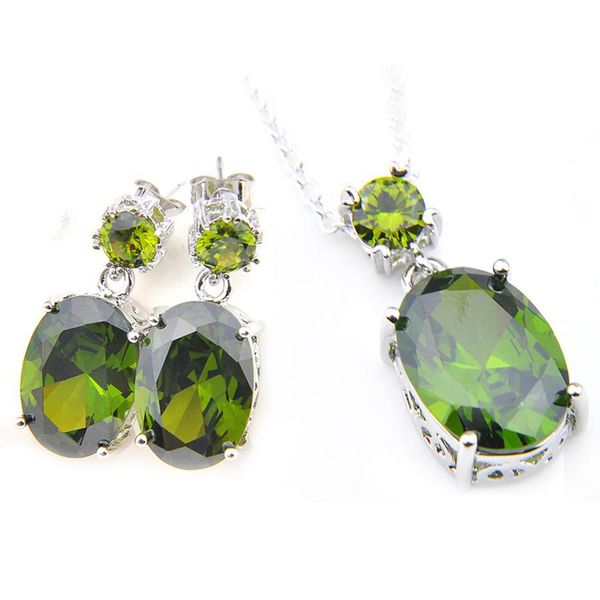 Conjuntos de joyería de boda Venta al por mayor 2 piezas 1 juego Oval Peridot Gemstone Sier Unique Gorgeous Womans Colgantes Stud Charm Pendientes Drop Del Dhiu6