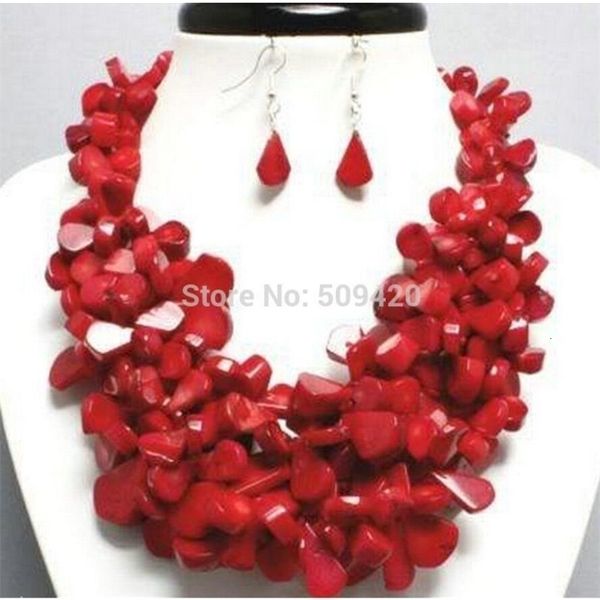 Ensembles de bijoux de mariage, vente en gros, collier et boucles d'oreilles en corail rouge, Costume 231012