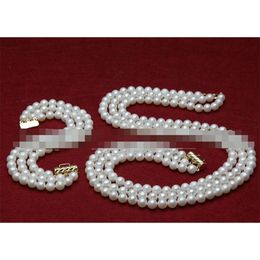 Ensembles de bijoux de mariage Charme de mariage pour femmes mode AAA 3 rangées ensemble 7-8mm collier de perles d'eau douce blanches bracelet réel-bijoux 230918