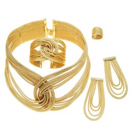 Ensembles de bijoux de mariage pour femmes, design brésilien, style plaqué or, matériau en cuivre, grand collier enveloppant, Banquet de luxe 231216