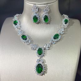 Bruiloft Sieraden Sets WPB Geavanceerde Emerald Set Vrouwen Oorbellen Ketting Vrouwelijke Zirkoon Luxe Persoonlijkheid Meisje Vakantie Cadeau 230729