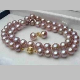 Ensembles de bijoux de mariage WUBIANLU charmantes femmes 89mm violet rose Akoya collier de perles de culture 45 cm boucle d'oreille en gros et au détail 231207