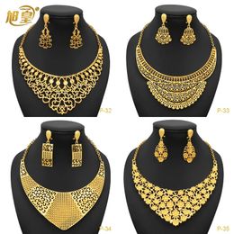 Conjuntos de joyería de boda XUHUANG Conjunto de joyería chapada en oro etíope para mujer Conjunto de collar y aretes de boda nupcial de Dubai Regalo de joyería africana marroquí 231123