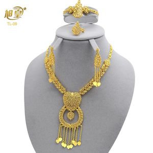 Conjuntos de joyería de boda XUHUANG, conjunto de joyería de cobre exquisito indio para mujer, collar chapado en oro de Etiopía, conjunto de pendientes, regalo de banquete de boda árabe de África 231013