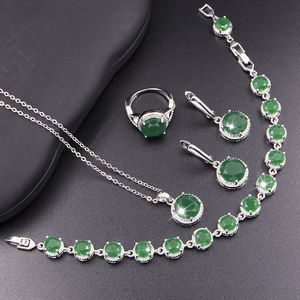 Ensembles de bijoux de mariage XUTAAYI boucles d'oreilles en argent 925 pour les femmes Jade vert Bracelet anneaux mariée pendentif collier ensemble 230729