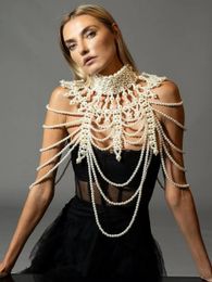 Ensembles de bijoux de mariage Y2k Mode Luxe Perlé Épaule Perle Chaîne De Corps Haut Fait Main Soutien-Gorge En Métal Tissé Chaînes De Perles pour Les Femmes 231025