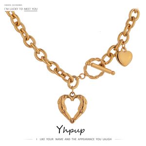 Ensembles de bijoux de mariage Yhpup Or En Acier Inoxydable Coeur Collares Déclaration En Métal Texture Géométrique Chaîne Collier Collier Femmes Anniversaire Cadeau 230517