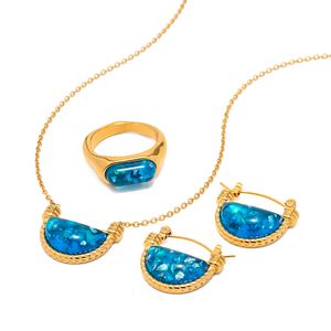 Ensembles de bijoux de mariage Youthway bleu résine festonné panier pendentif collier boucles d'oreilles bague ensemble à la mode mode étanche Chic fête cadeau 230808