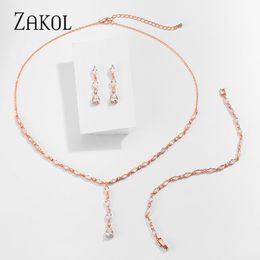 Ensembles de bijoux de mariage ZAKOL brillant cristal zircone boucles d'oreilles collier bracelets 3 pièces ensemble pour femmes robe accessoires FSSP412 230804