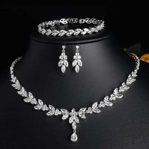 Juegos de joyería de boda zakol luxury brillante zironia collar de hojas aretes anillo pulsera