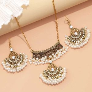 Bruiloft sieraden sets Zoshi 2023 Nieuwe dames set Boheemian Pearl Crystal hanger ketting oorrang etnisch
