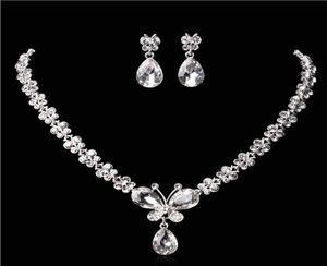 Bijoux de mariage brillant nouveau pas cher 2 ensembles strass bijoux de mariée accessoires cristaux collier et boucles d'oreilles pour bal Pageant Pa1515935