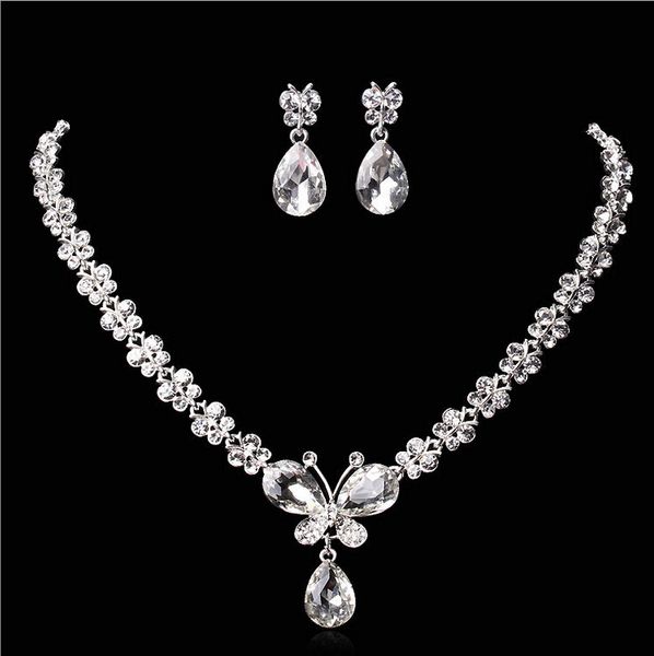 Bijoux de mariage brillant nouveau pas cher 2 ensembles strass bijoux de mariée accessoires cristaux collier et boucles d'oreilles pour bal Pageant Pa2879