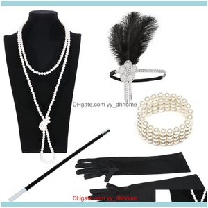 Bruiloft sieradenfashion luxe ontwerper vintage kristal diamant Halloween veer tassel hoofdbanden haar sieraden handschoenen parel ketting bracele