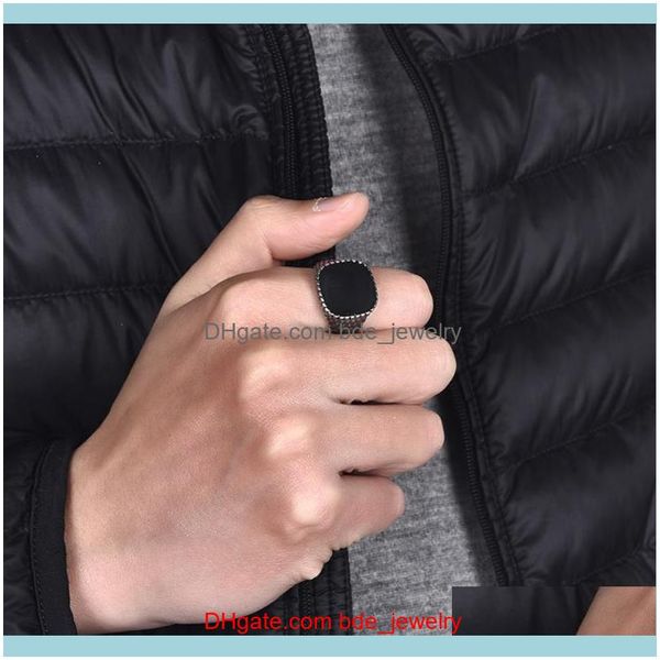 Bijoux de mariageAnneaux de mariage Cfbulongs Vintage Hommes Bague En Acier Inoxydable Cool Noir Agate Naturelle Pierre Hip Hop Bijoux Drop Delivery 2021 Ak