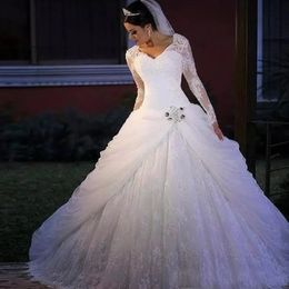 Robe de mariée Vintage en dentelle, manches longues, robe de bal, froncée, longueur au sol, tenue de mariée, 2024