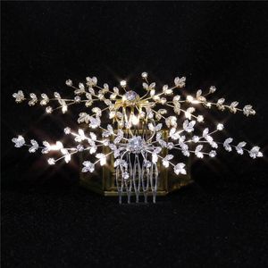 Bruiloft luxe bruidshaar kam accessoires goud en kristal zirconia combineren dinerfeestclips barettes