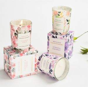 Bruiloft luxe geurende kaarsen cadeau katoen lick soja was kaarsen aroma glazen jar rookloze geur soja was bloemen series aromatherapie kaarsen