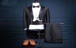 Wedding Man Tail Coat voor bruidegom 3 -delige dubbele borsten zwart en wit piek Rapel Custom Men Suits Jacket Pants Vest1026491