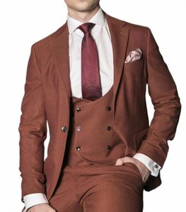 Bruiloft Heren Pak Bruin Een Butt Blazer Sets Slim Fit Custom Plus Size Elegante Dr Tuxedo Mannelijke 3 Stuks jas + Broek + Vest v0FQ #