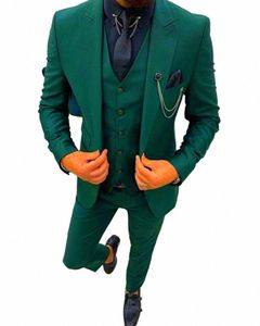 Mariage Hommes Costumes Simple Boutonnage Peak Revers Blazer Vert / Bleu 3 Pièces Veste Gilet Pantalon Élégant Marié Busin Costume Homme e4vP #