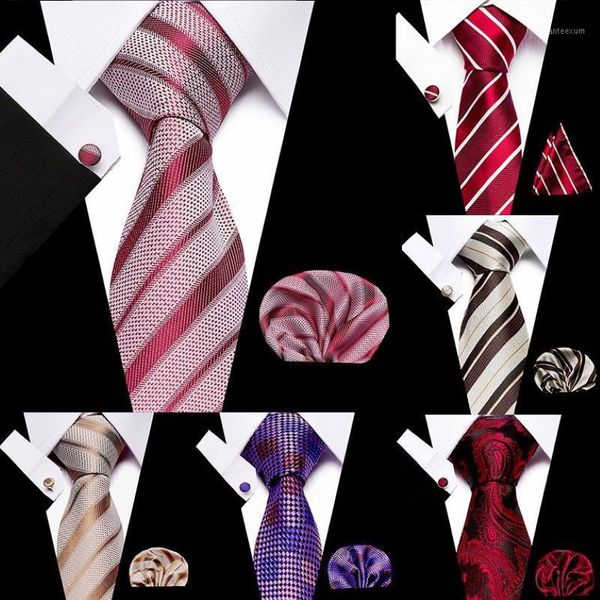 Marid Ments Set Extra Long Taille 145cm 7 5cm Coldie Rose rouge Stripe 100% Silk Jacquard Woven Neck Tie Suit Mariage Party1 298S