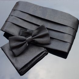 Homme de mariage Cummerbund Sets Pocket Square Hanky Bowties Tuxedo Formal Noeud Papillon Sash Belts larges CEINTURE CEINTURE