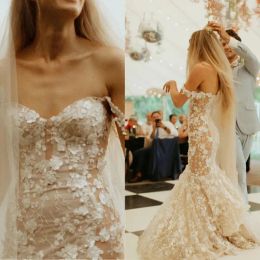 Bruiloft Zeemeerminjurken Bruidsjurk met D-bloemenappliqué Off-the-schouderbandjes Vloerlengte Op maat gemaakt vestidos de novia plus maat e