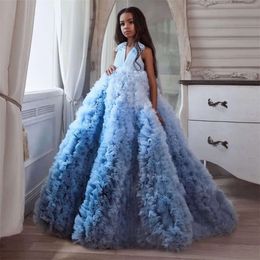 Mariage Multillered Lovely Girl Robes Fleur pour ébourils Ing Couleurs Manches Longueur Longueur Joupes Girls Pageant Hobe A Line Kids Birthday Robes S