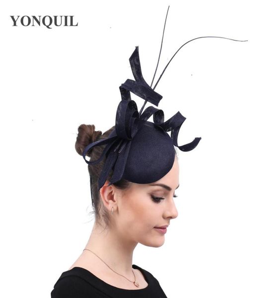 Mariage marine fascinateur boucles vintage chapeaux femmes élégantes église occasion chapellerie décorative mariées accessoires de cheveux SYF4914457584