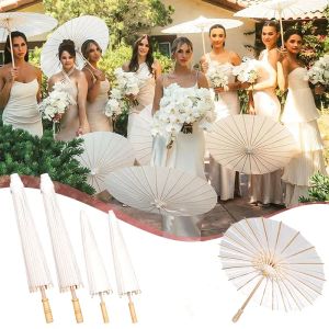 Parapluies en papier de mariage manche en bois blanc bricolage parapluie en papier chinois pour fête prénatale mariage