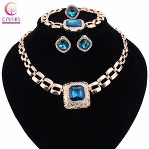 Accessoires de fête de mariage ensembles de bijoux de gemmes cristallines pour femmes perles africaines collier Boucles d'oreilles en boucles