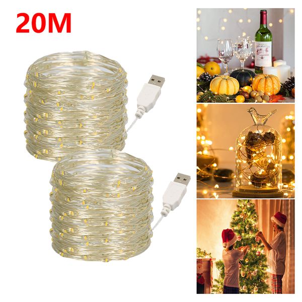 Guirlande lumineuse LED à piles, 20M, avec Clip Photo, décoration de fête de mariage, féerique, pour noël, vacances, décoration de la maison