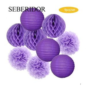 Wedding Party Favor Hanging Round Paper Lantern Purple Blue Pink 6 