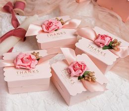 Porte-bonheur pour fête de mariage, coffrets cadeaux, fleurs romantiques, boîte en papier rose bonbon au chocolat, petites et grandes tailles au choix 5676445