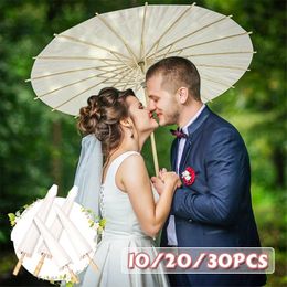 Wedding Party Favor Paper Parasol Bamboo Umbrella 6/10 Wit Chinese papieren Paraplu Bridal Shower Centerpiece PO Prop 60/80cm 240329