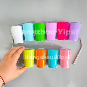 Bruiloftsfeest vakantie blanco sublimatie gekleurde mini-bar 2oz roestvrij staal vacuüm geïsoleerd borrelglas met deksel en rietje voor doe-het-zelf afdrukken