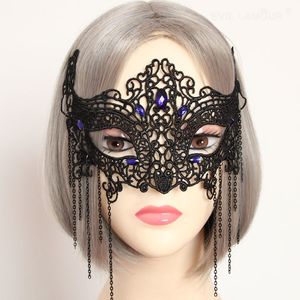 Masques de fête de mariage 2022 Strass Hoco Prom Dance Noir 22cm * 11cm Demi-visage supérieur Mascarade Femmes Bachelorette Demoiselles d'honneur Cadeaux Dentelle Eye Halloween Discothèque