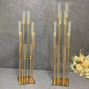 Wedding Party Metal Candelabra, Candle Holders, Road Lead, Table Middence, Gold Candelabrum Stand Pillar, 8heads